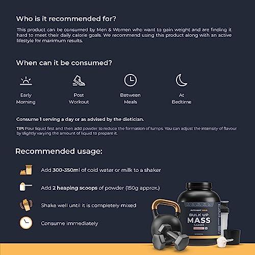 Nutrabay Nutrabay Gold Bulk Up Mass Gainer Powder - 3kg, Strawberry | 30g Protein, 104g Carbs, 554 Calories | Easy to Digest | 100% Veg Muscle Building & Weight Gainer Supplement for Men & Women