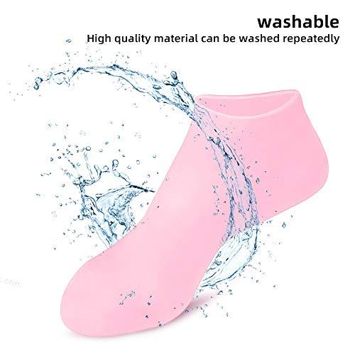 N+A Moisturizing Gloves&Socks, Silicone Gel Gloves for Dry Skin, Cracked Hands and Foot, Full Finger Waterproof Gloves for Hands Foot Care SPA (Pink, Socks)