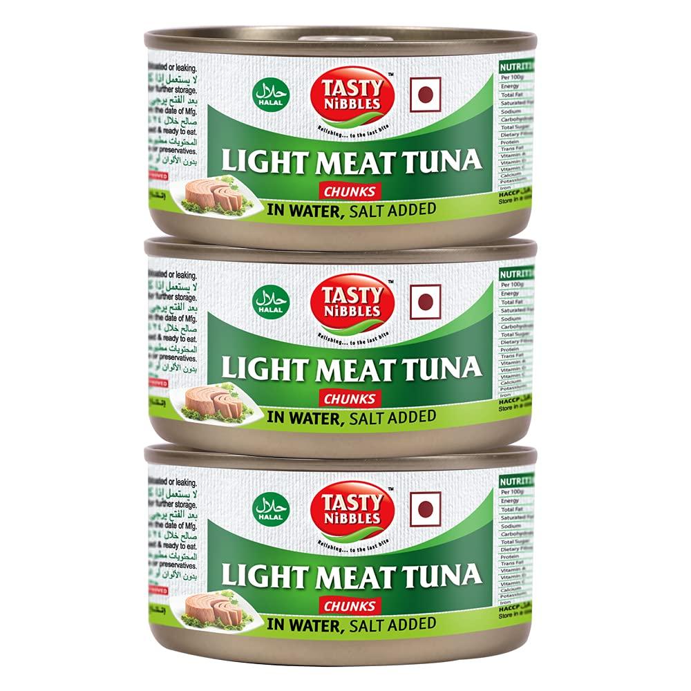 Tasty Nibbles Tasty Nibbles Light Meat Tuna Chunks In Water, Salt Added 185g X 3 (Pack of 3, 555g)