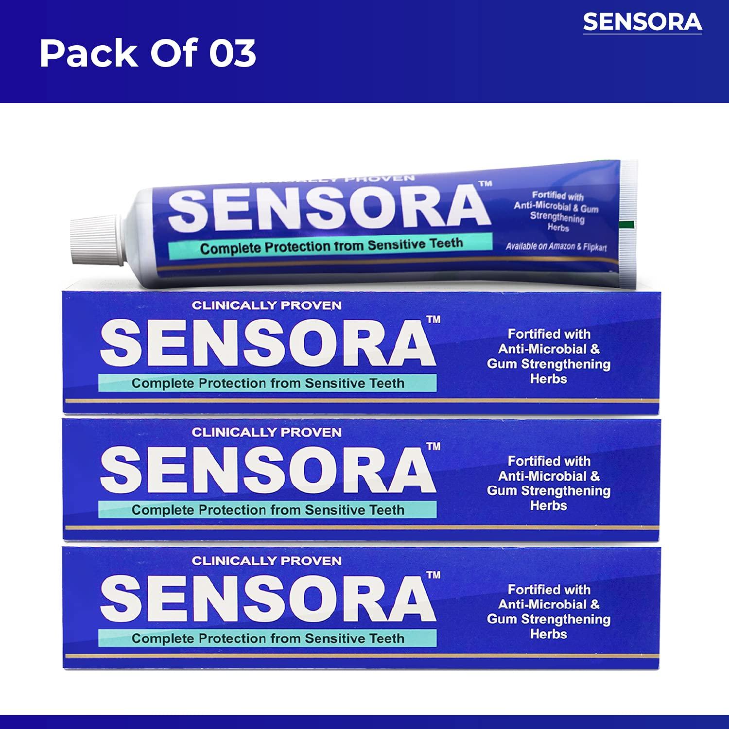 Sensora SENSORA Sensitivity Relief Toothpaste with Rapid Relief Formula | Herbal Ingredients | Ideal for Sensitive Teeth |Pack of 3