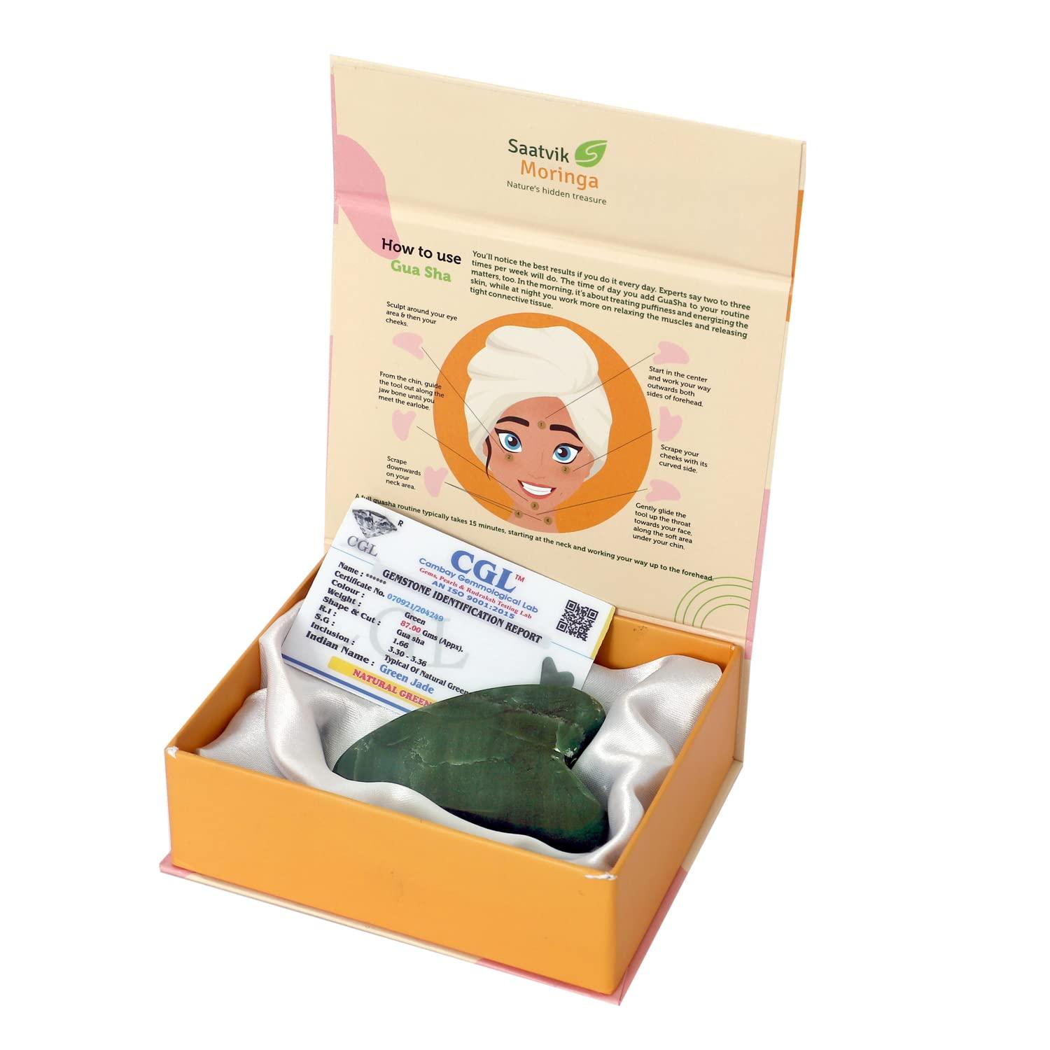 Saatvik Moringa SAATVIK MORINGA Gua Sha Scraping Massage Tool - For Skin Toning and Firming, Reducing Puffiness & Improving Skin Elasticity (Green)