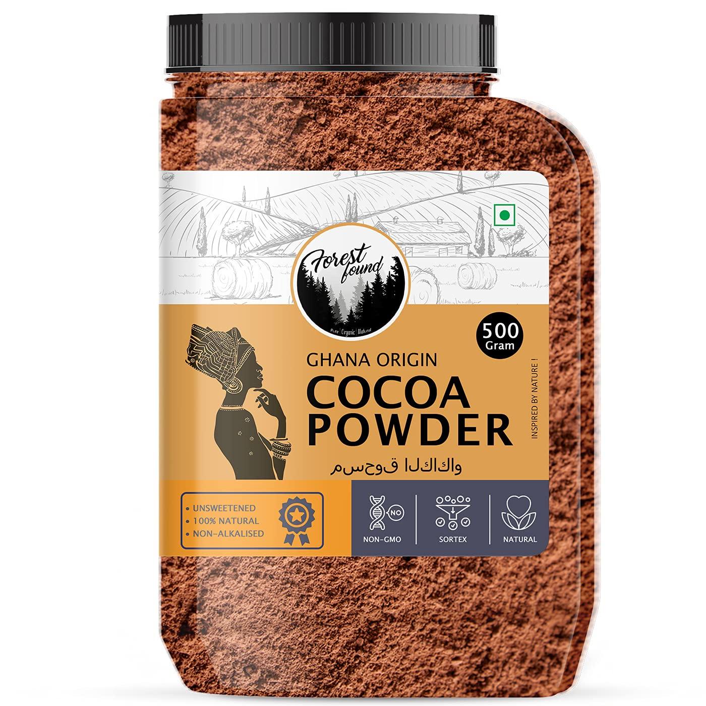 FOREST FOUND Forest Found 100 % Pure & Natural Unsweetened Dark Cocoa Powder for Cake and Chocolate Making (500 Gm)