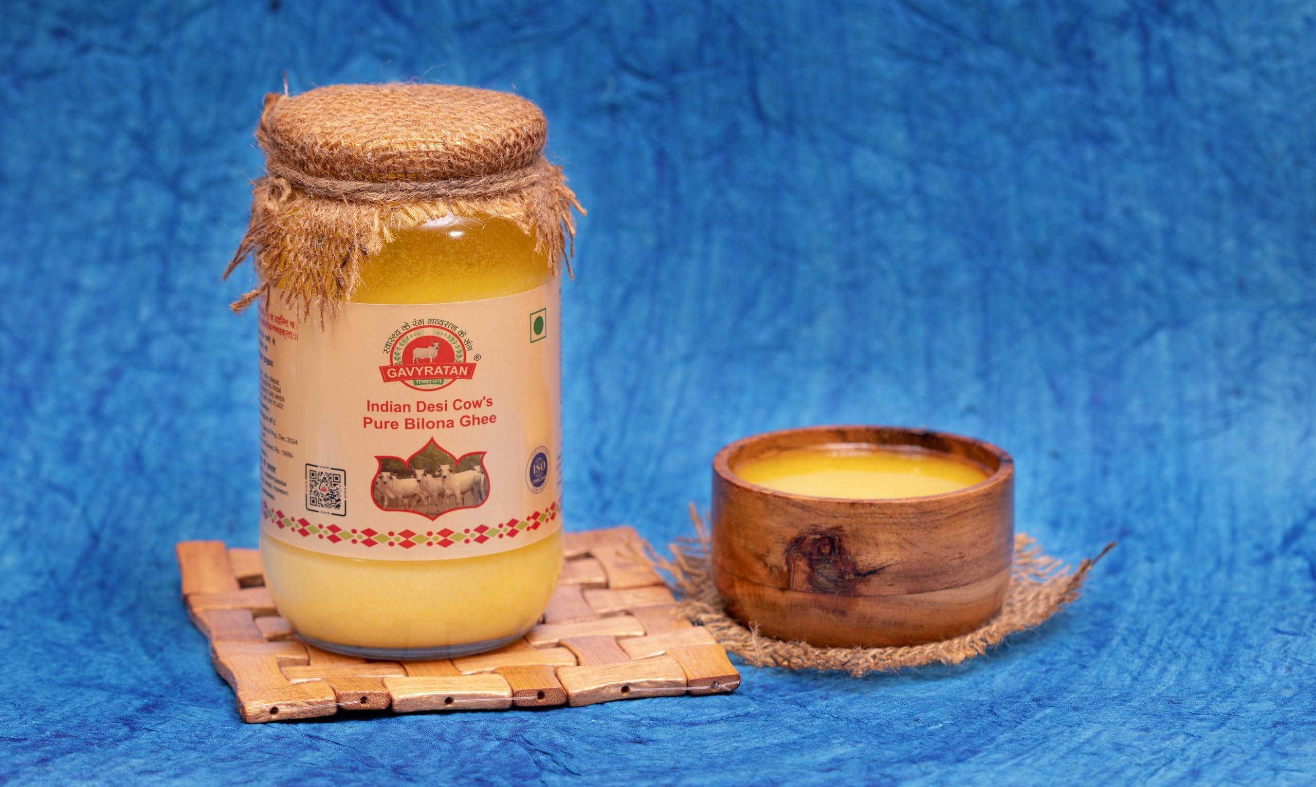 GAVYRATAN GAVYRATAN 100% Pure Tharparkar A2 Cow Ghee: Made Using Traditional Bilona Method in Glass Jar - Non GMO and Organic (Pack of 2)