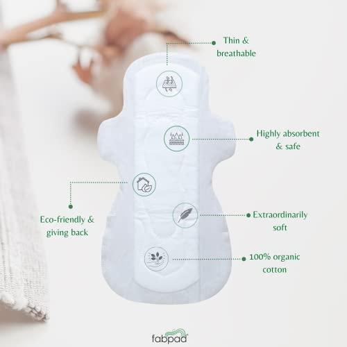 FabPad FabPad Organic Cotton Ultra Thin Rash Free Biodegradable Eco-Friendly Sanitary Pads Period Napkins with Disposable Cover (Medium Flow, Pack of 12)