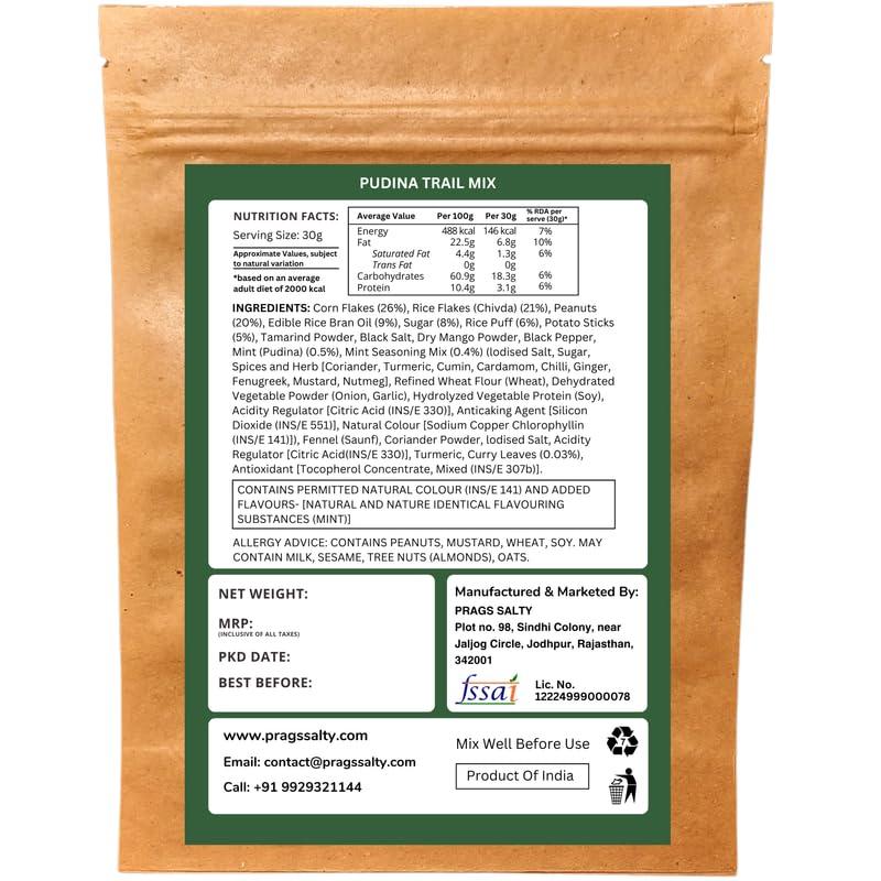 PRags Salty PRags Salty Pudina Trail Mix Healthy crispy cornflakes peanuts rice flakes potato sticks and rice puffs Pudina Trail Mix with Mix Healthy Supersnacks Diet Snacks Munchies 400g (Pack of 2)