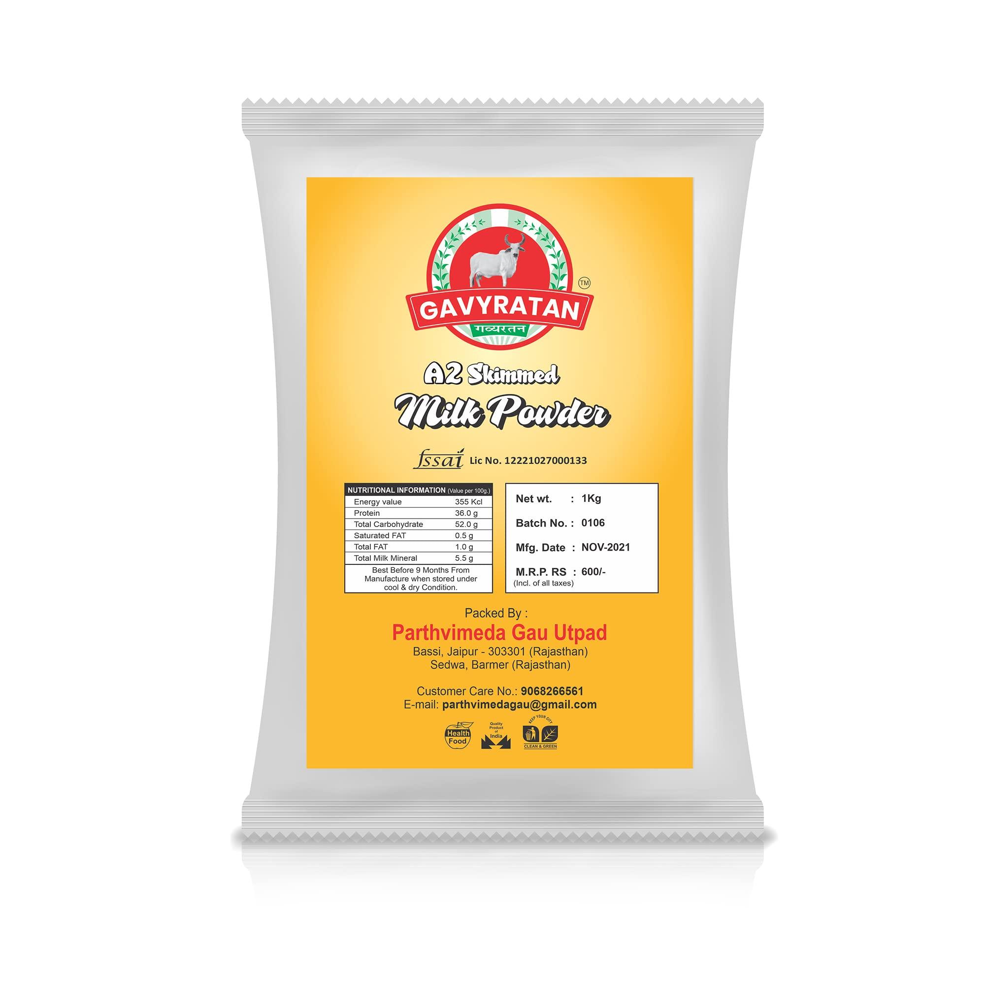 GAVYRATAN GAVYRATAN A2 Cow Skimmed Milk Powder 1kg | All Natural | 100% Pure | Boosts Liver Health Pack of 3
