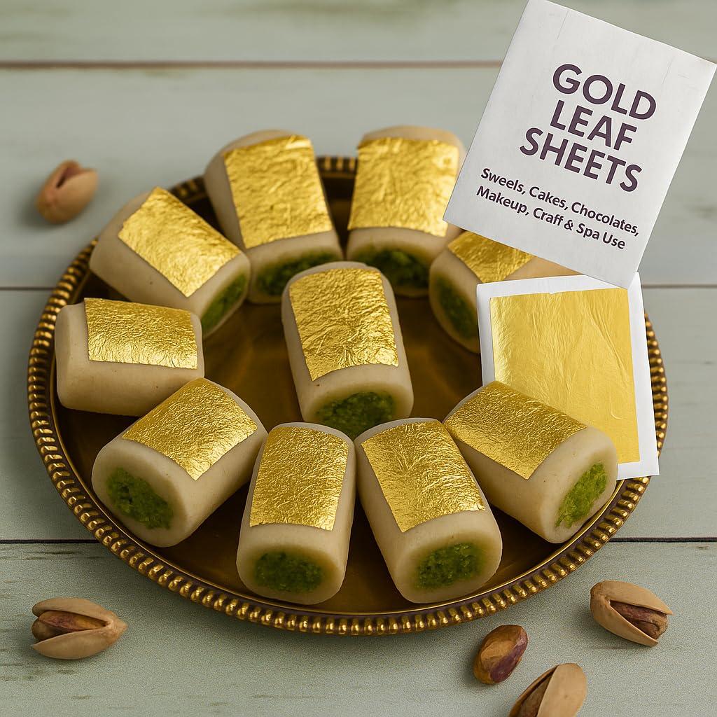 ROYAL HIND RAJASTHAN WARAQ ROYAL HIND RAJASTHAN WARAQ Gold Vark for Sweets - Gold Edible Finest Gold Leaves (5Inch*3 Inch-4 sheets)