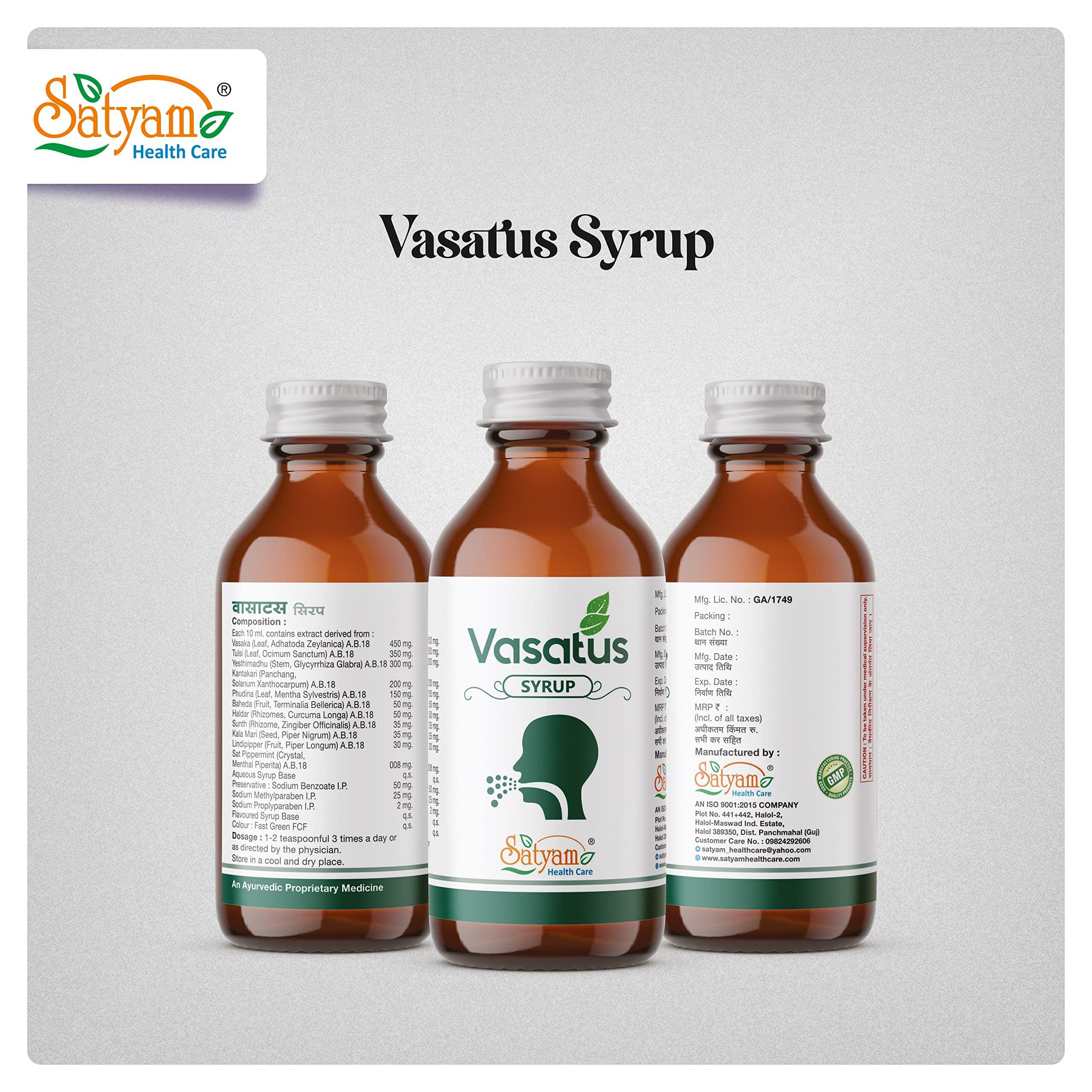 SATYAM HEALTH CARE SATYAM HEALTH CARE Vasatus Cough Syrup,Herbal Cough Syrup,Ayurvedic Cough Syrup,Tulsi Cough Syrup,Ardushi Cough Syrup,Vasaka Cough Syrup,Cough Syrup Ayurvedic By Satyam Healthcare(100Ml-Pack Of 2)