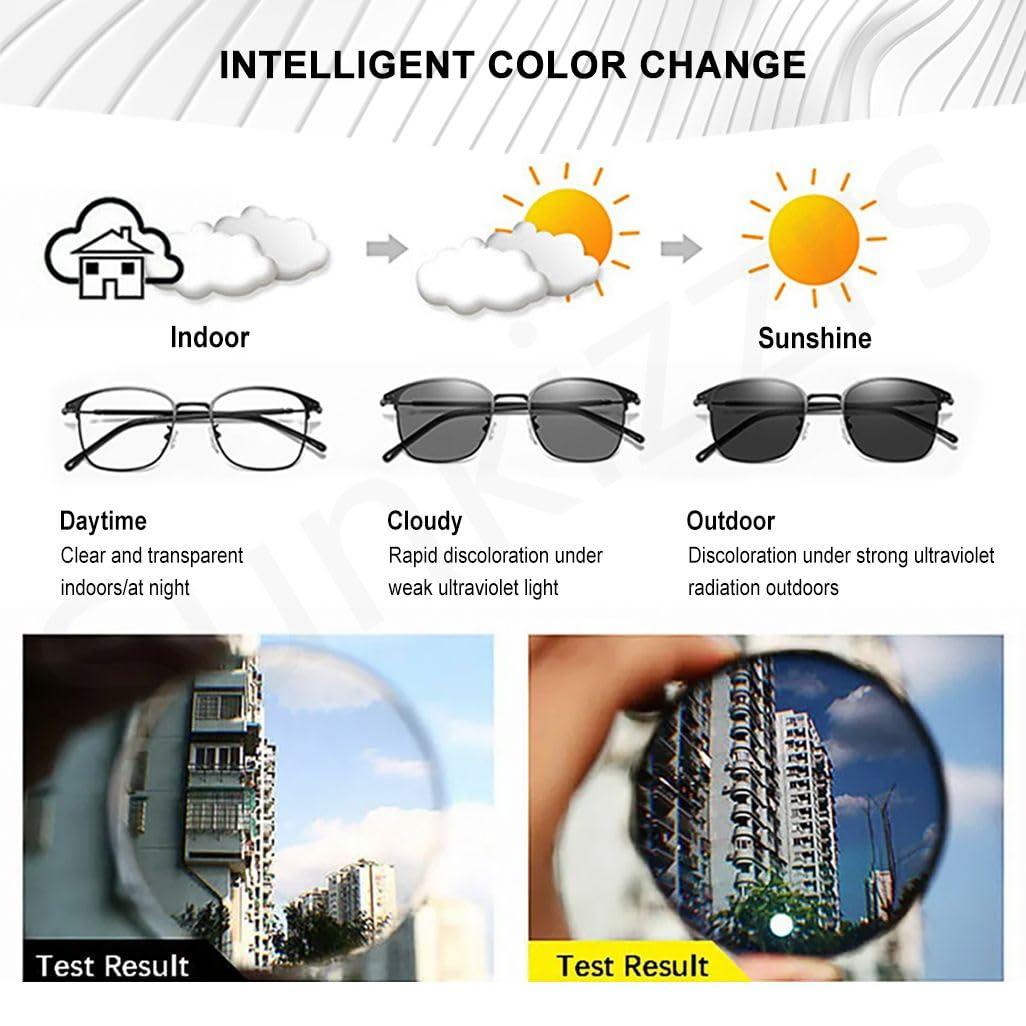 Sunkizzrs Sunkizzrs Blue Light Filter Reading Glasses Myopia Glasses Presbyopic Glasses Sunglasses Anti Glare UV & Blue Ray Light Filter Photochromic Lens (For -3.00 to +3.00 Power) (Black, -1.00)
