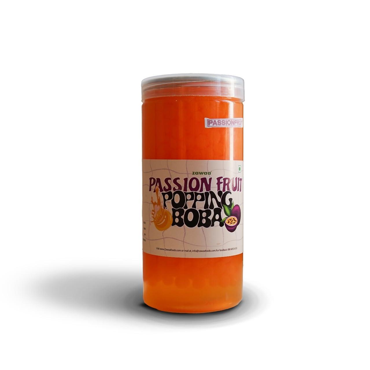 ZAWAA ZAWAA FOODS Popping Boba for Bubble Tea, Milkshakes, Ice Cream and Yogurt | Boba Tea Variety of Flavors - Vegan | Passion Fruit 1 kg with 10 Pieces Paper Straw