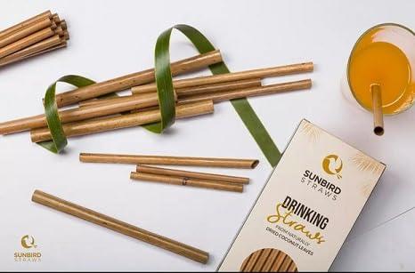 SUNBIRD SUNBIRD Coconut Leaf Drinking Straws, Organic, Biodegradable, Sustainable, Eco-Friendly Product (Regular Straw Diameter 6mm X Length 8\'\', Pack of 50)