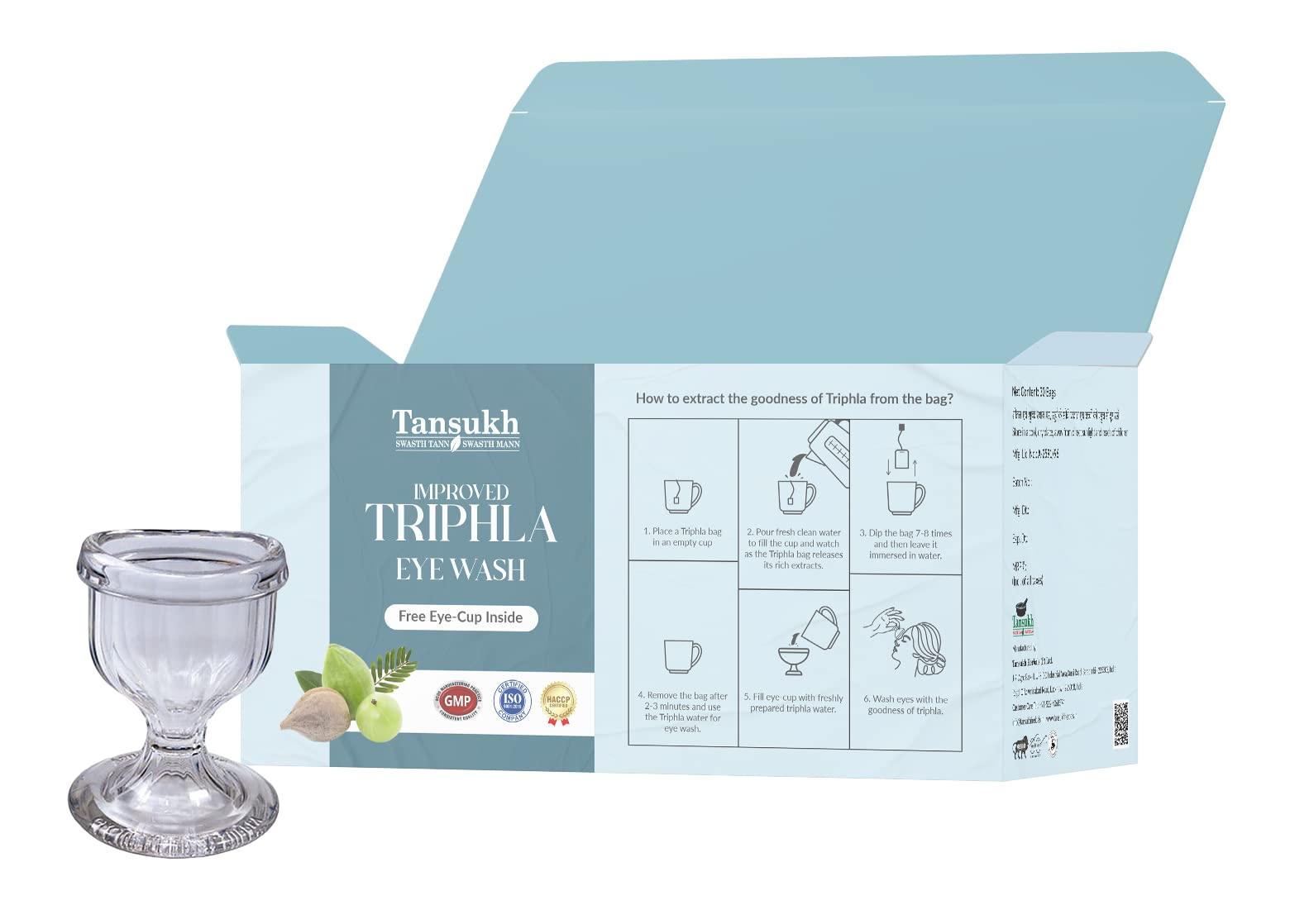 TANSUKH Tansukh Improved Triphala Eye Wash With 30 Instant Dip-Dip Bags/With Free Plastic Transparent Eye Wash Cup/Fits With Eye Contour Smoothly/For Tired Polluted And Eye Irritation Herbal Remedy