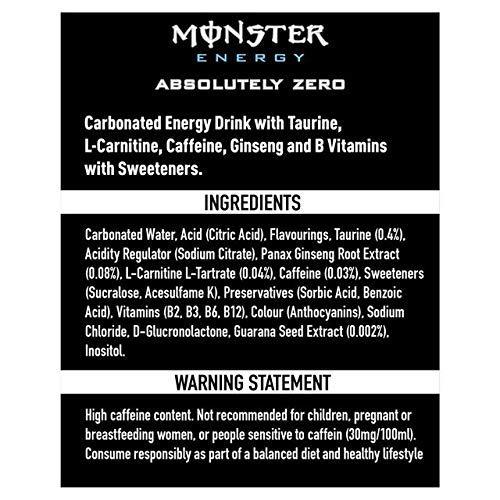Monster Energy Monster Absolute No Sugar Energy Drink 500ml, (Pack of 12 X 500ml each)