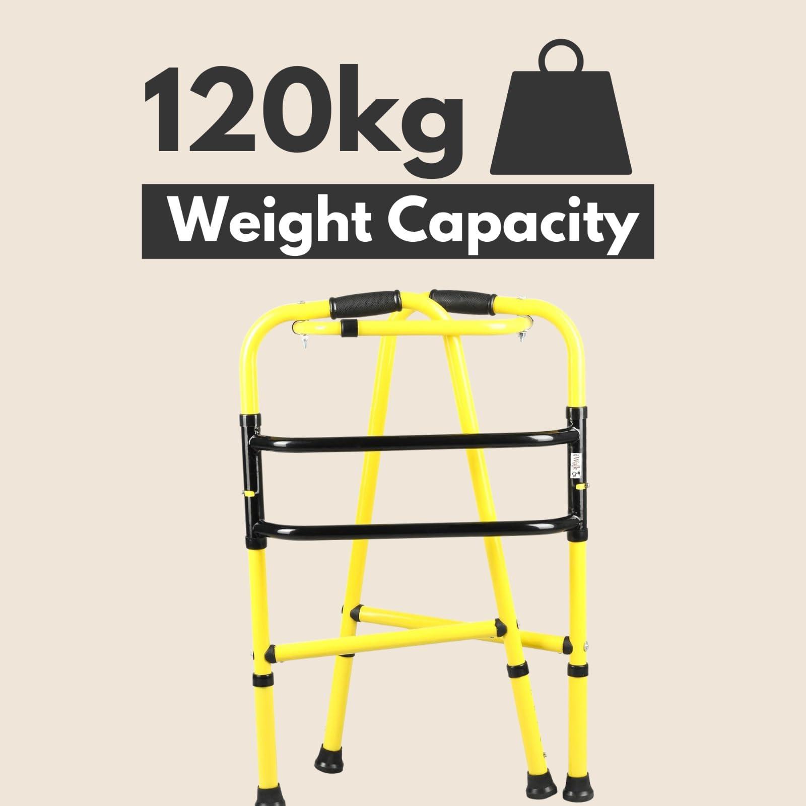 iwalk; Changing Lives iWalk MS Height Adjustable & Double Bar Folding Walker for Adults, Senior Citizens and Injured | Heavy Duty | Made in India (Yellow)