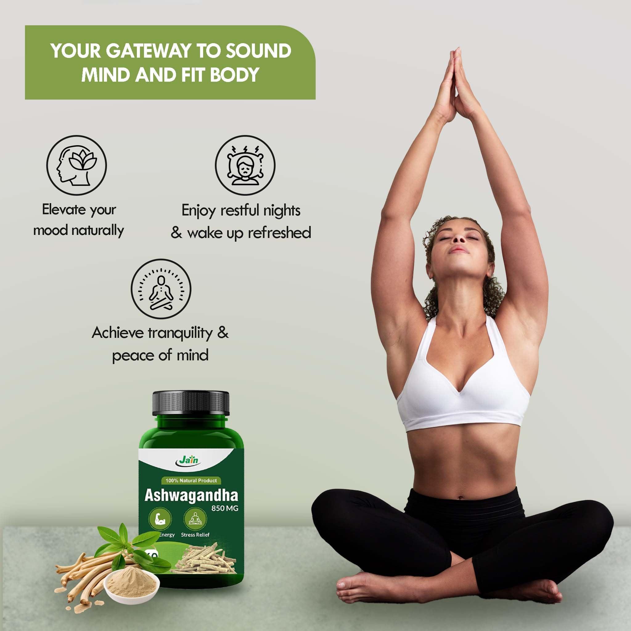 JAIN Jain Ashwagandha 850mg Tablets - Extra Energy, Stress Relief, 100% Natural, Improves Sleep, Reduces Blood Sugar |Restorative Benefits, 60\'s