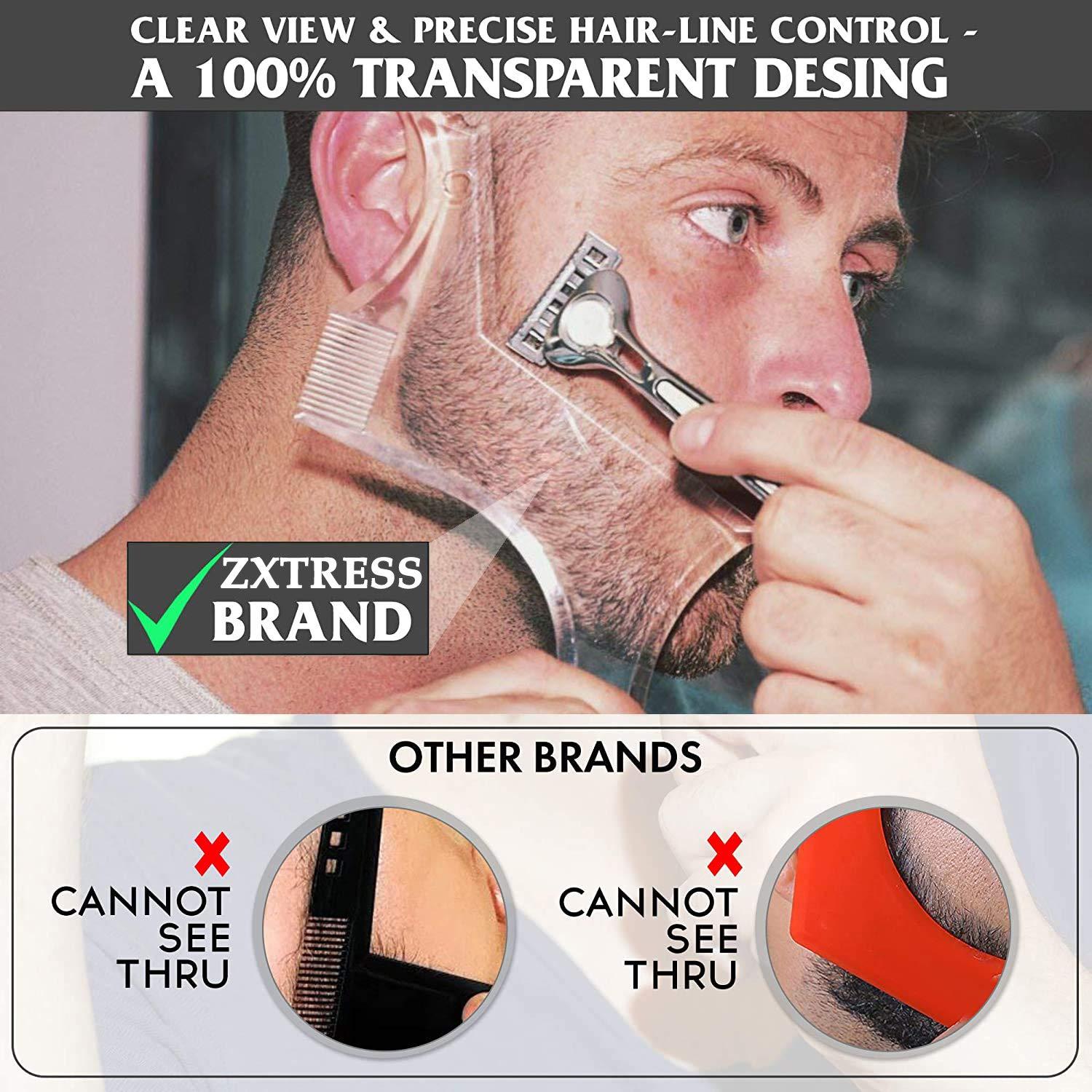 ZXTRESS Beard Shaping Styling and haircut tools for men - Perfect for Hairline Line-up, Edging - Stencil/Template for Trimming, Mustache, Goatee, Neckline, Great Gift