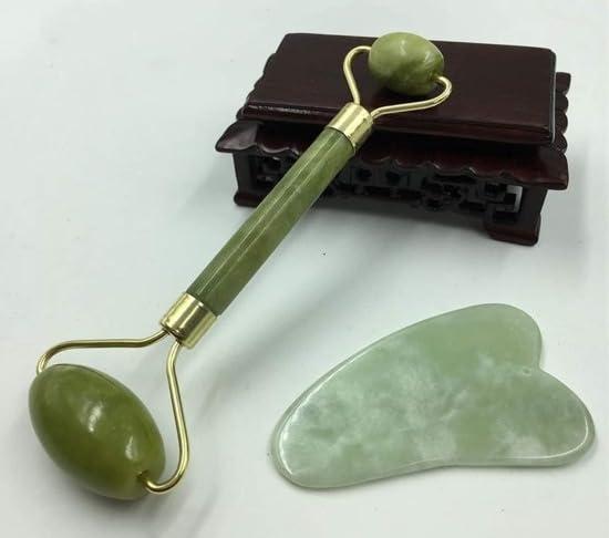 Generic Marble Jade roller Face Massager Double Rollers Antiaging Face Eye Neck Foot Massage Tool Stimulating Blood Flow (Green)