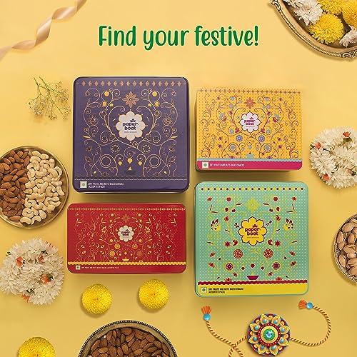 Paper Boat Paper Boat Dry Fruit Gift Box, 390g - Gourmet Lohri Gift Hamper | Beautiful Reusable Tin Box | Festive Gift for Loved ones | Assorted Mix of Raw, Flavoured & Trail Mix | Cashews, Almonds, Berries, and Mixed Nuts