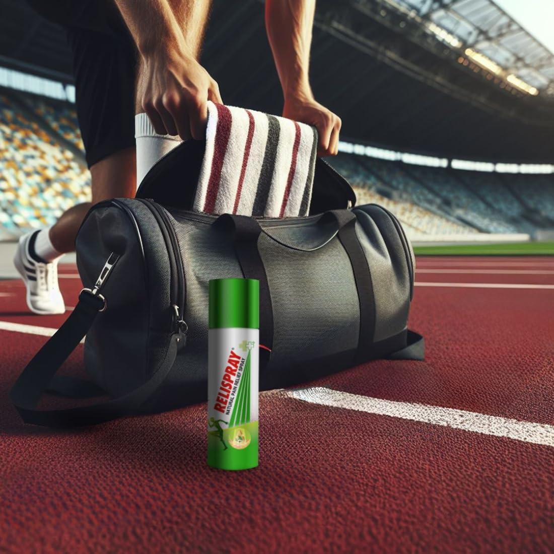 Relispray RELISPRAY Instant Pain Relief | Purely Ayurvedic Spray | Unique Pain relieving Technology for - Elbow pain, Backache, Knee pain, Muscle pain, Tired feet, Ankle sprain | Keeps pain away longer | Over 475 Spray | 95g pack of 3