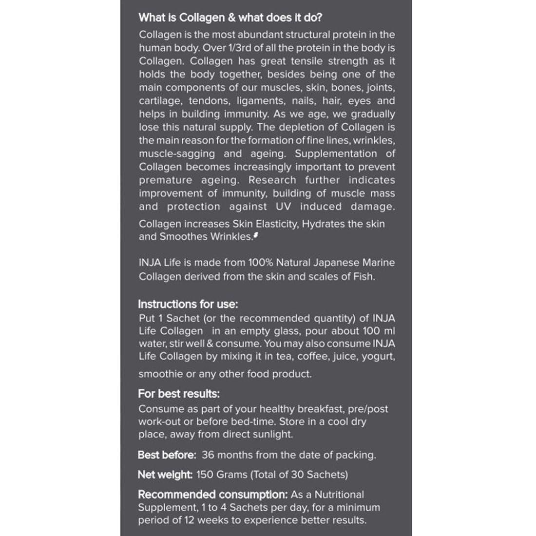 INJA Wellness INJA Wellness Life Marine Collagen Supplement Powder for Women & Men, Japanese Collagen with Original Formulation, Healthy Skin, Joints, Hair Growth, Zero Sugar, Blueberry Flavor, 150 gm