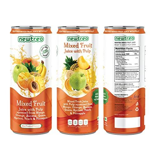 Newtreo Newtreo Mixed Fruit Juice With Pulp | Imported from Vietnam | Mango, Orange, Banana, Guava, Apricot, Peach & Pineapple Juice | 12 x 250ml cans | No Concentrates or preservatives added