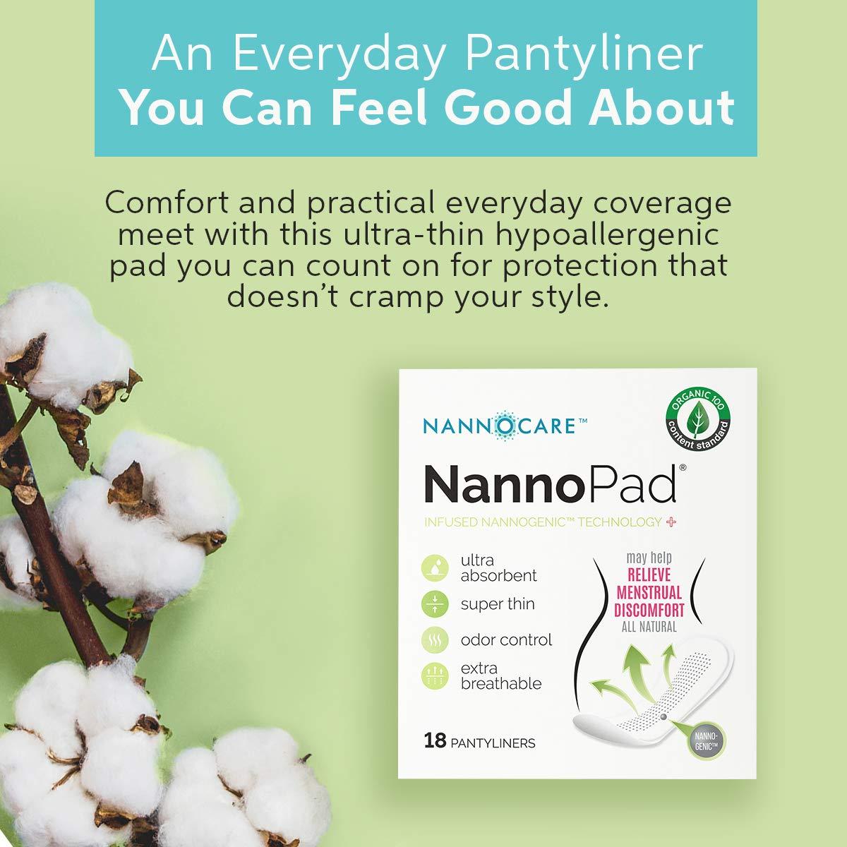 NannoPad NannoPad Pantyliners - Made with Organic Cotton - Can Minimize Odors and Bacteria - No Fragrances or Dyes - Nannogenic Technology Developed to Reduce Menstrual Discomfort