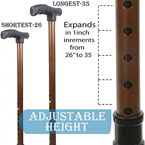 COMPORT Comport Premium Adjustable Walking Cane with 4-Pronged Base for Extra Stability Works for Right or Left Handed Adults & All (Brown)