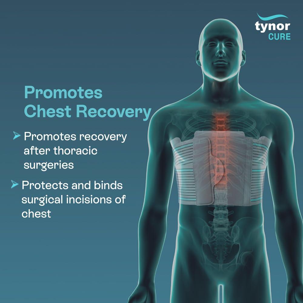 TYNOR Tynor Chest Binder, for Post-Surgery Recovery | Breathable Compression Support for Chest Support and Rib Injuries | Brace for Men & Women, Pack of 1 (Grey, XXL)