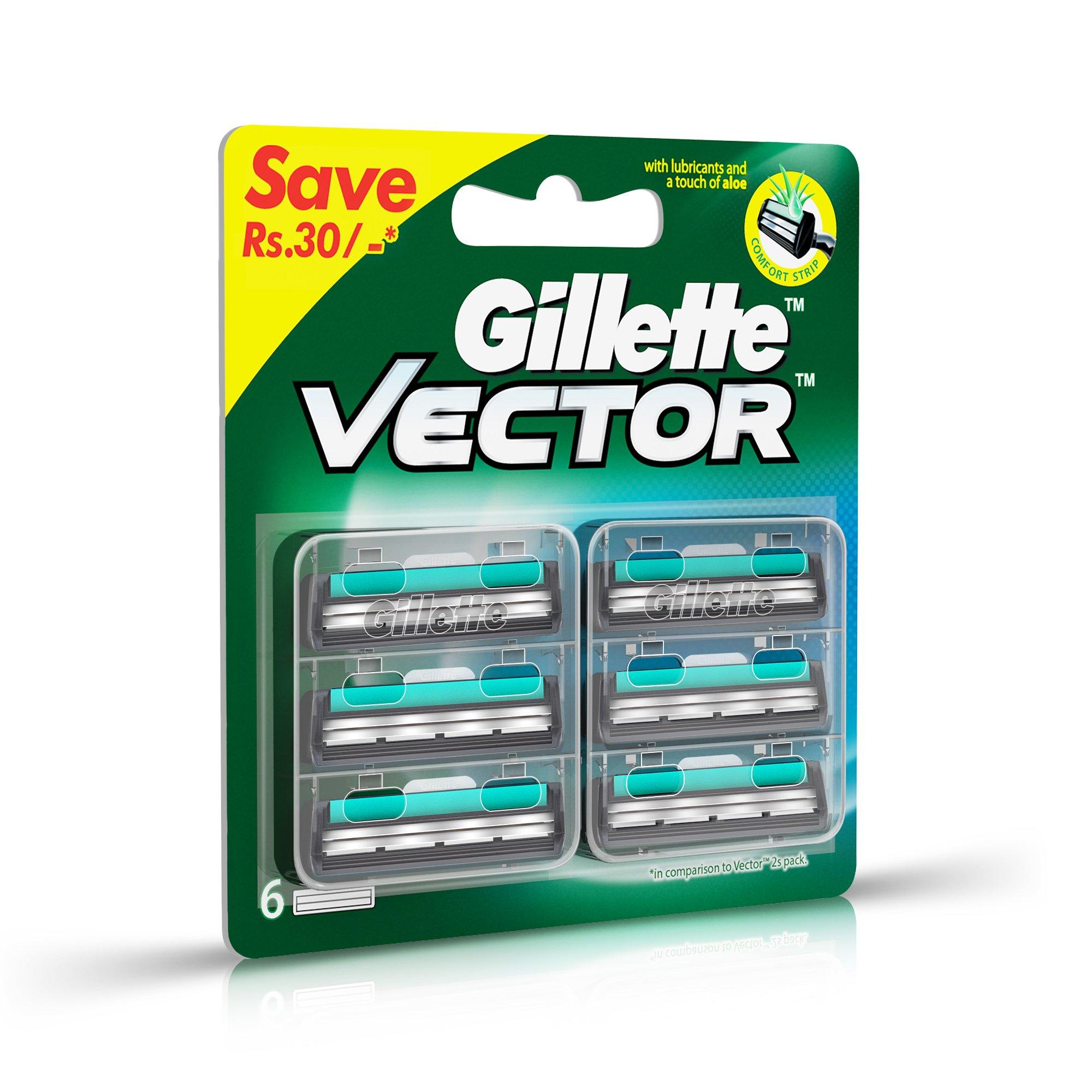 Gillette Gillette Men Vector Plus Manual Shaving Razor Blades (Cartridge) - 6S Pack & Vector Plus Manual Shaving Razor, 1 Pc Combo