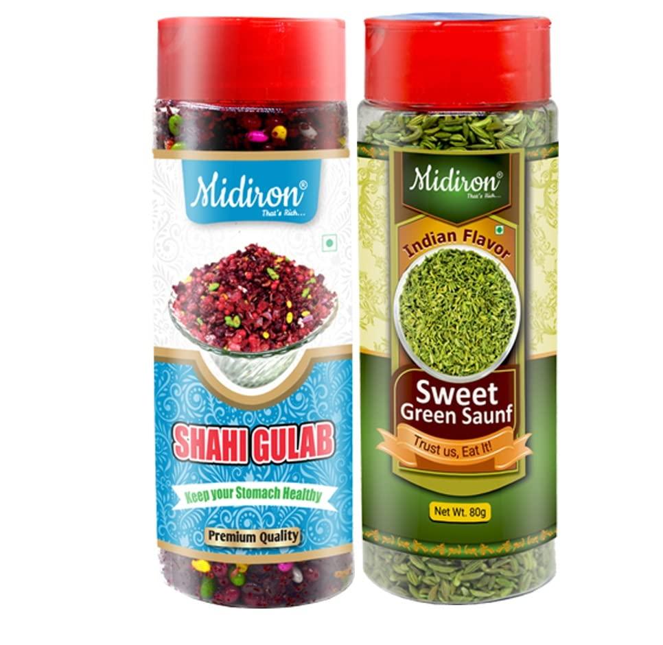 Midiron Midiron Mukhwas Combo Pack | Premium Mukhwas Mouth Freshener | Colourful Fennel Seed Mouth Freshner | Shahi Gulab Mukhwas(150 Gm)| Green Sweet Saunf (80 gm) | Mukhwas Digestive Mouth Fresheners | after-meal snacks
