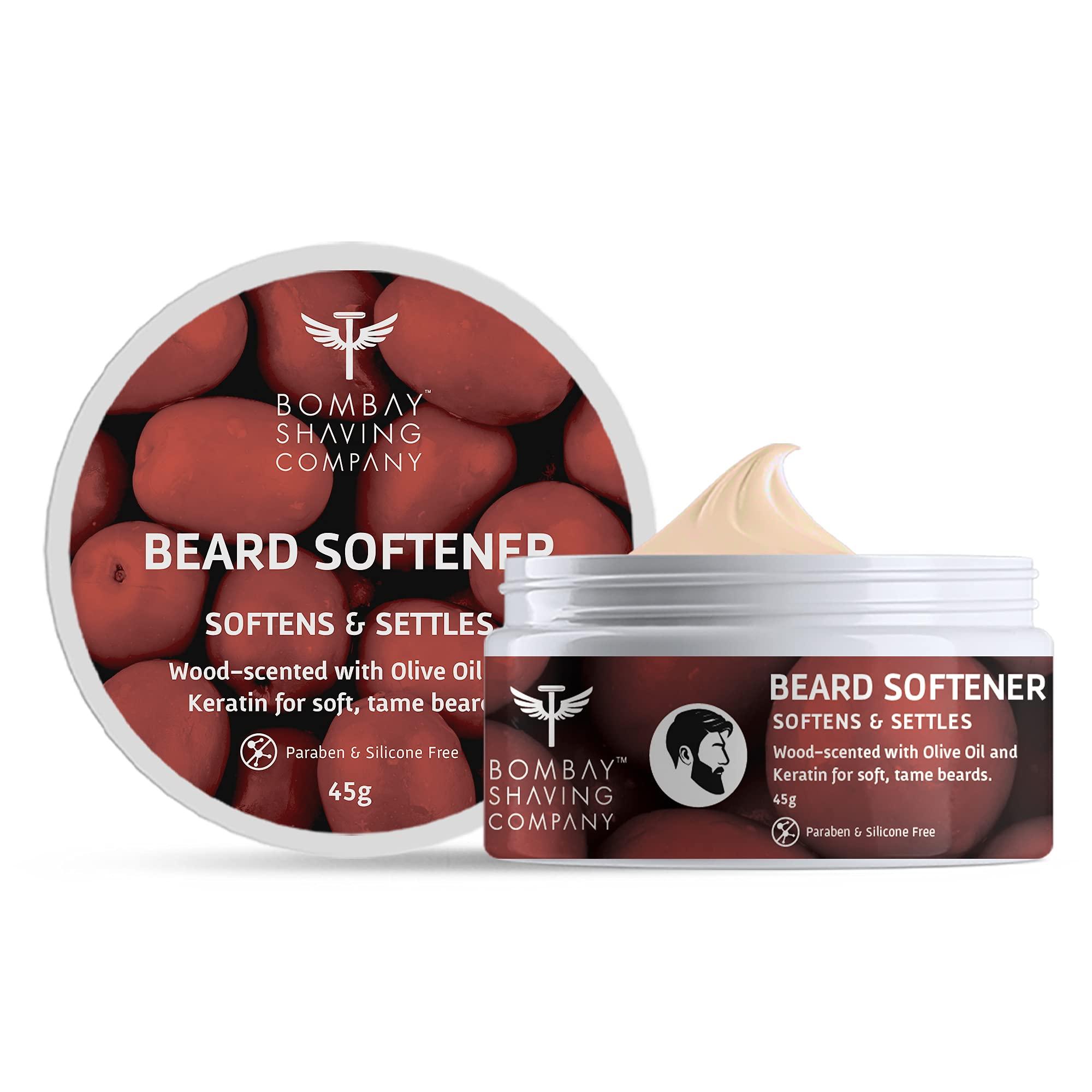 Bombay Shaving Company Bombay Shaving Company Beard Softener Balm with Olive Shea Butter Keratin, Green, Wood, 45g, 1 count & Transparent Beard Shaper Tool With Comb For Men, 50 g