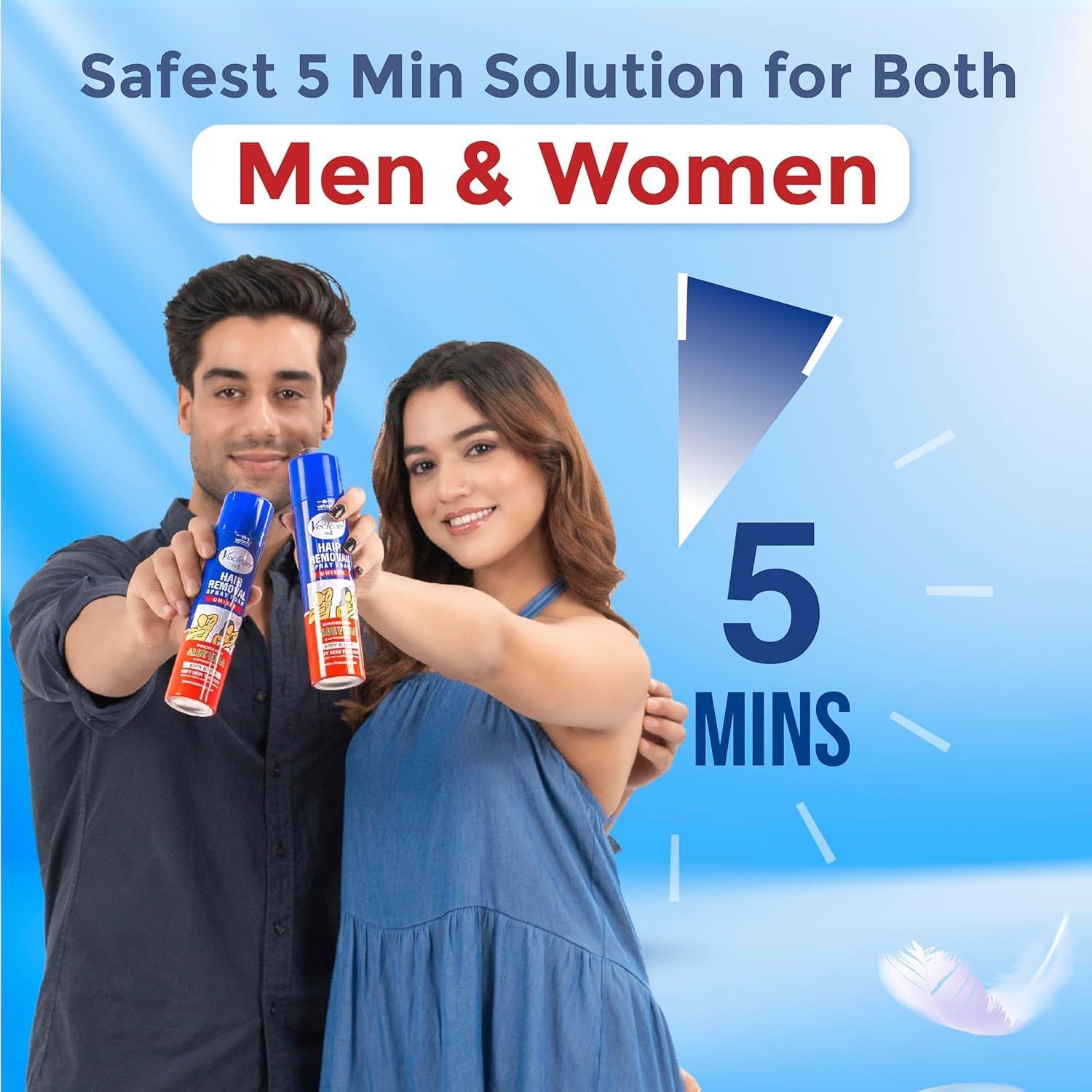 Vetoni Vetoni Veclean Hair Removal Spray Foam, 200ml x 2, for Men & Women, 3 Mins Formula, Painless, Enriched with Aloe Vera & Lemon, for Chest, Back, Legs & Underarms