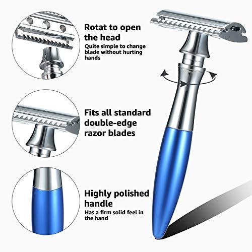 Qnotici Double Edge Safety Razor Butterfly Open Mens Shaving Razor Classic Manual Shaver for Men Face Cleaning