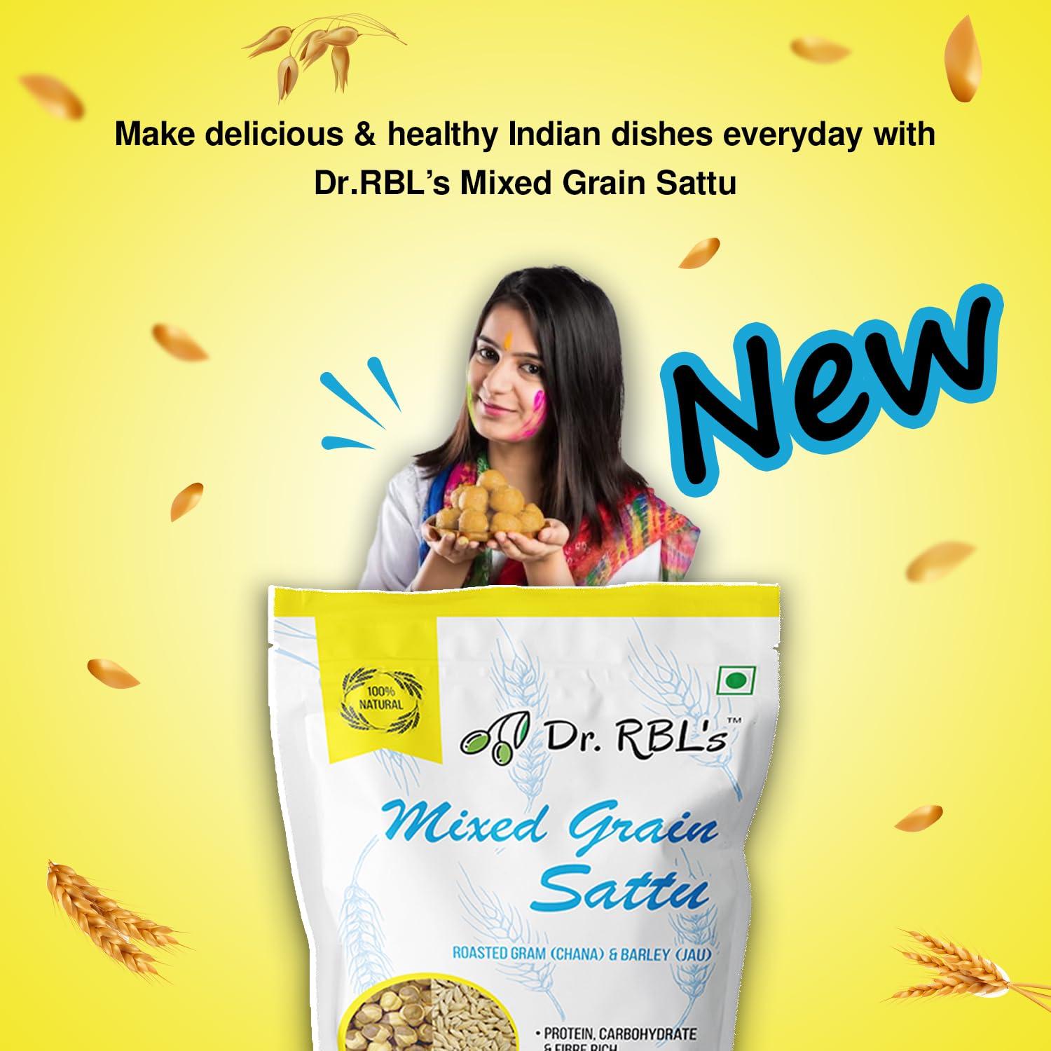 Dr. RBL's Dr. RBL's Sattu Powder | Mixed Grain Sattu Atta - Chana Sattu with Jau | Instant Sattu Drink 100% Natural & Fresh| Fibre - Rich High Protein Sattu Chana Flour | 1Kg Pack