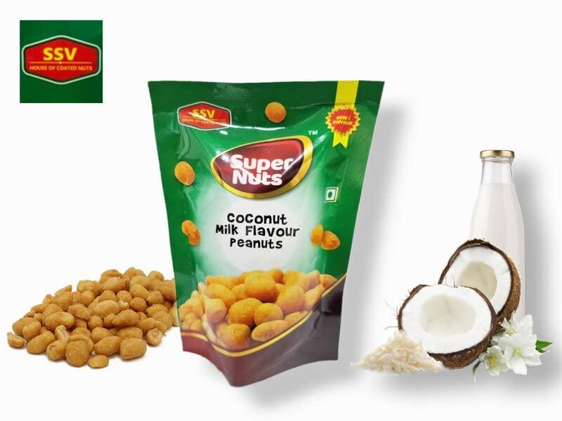SUPER NUTS SSV SUPER NUTS | Bangalore Famous |Healthy Peanuts | Rich in Protein | Delicious snacking |Pack of 4| 90 Gms Each Pack | Coconut Flavour