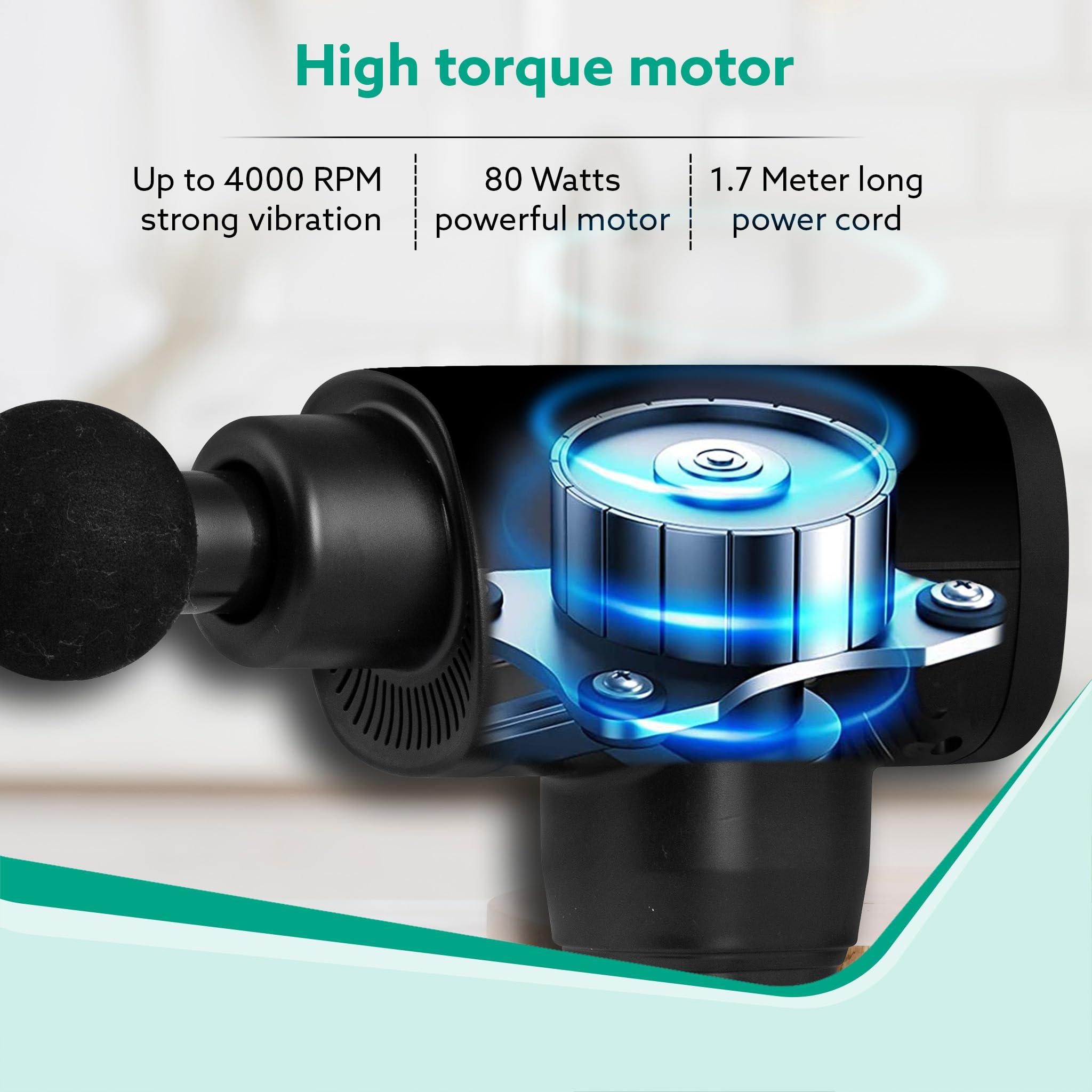 AGARO AGARO Impact Handheld Deep Tissue Percussion Gun Massager,Massage Machine, Body Massager, 6 Massage Heads, 5 Speed, For Deep Tissue Massage, Body Relaxation & Pain Relief (Black)