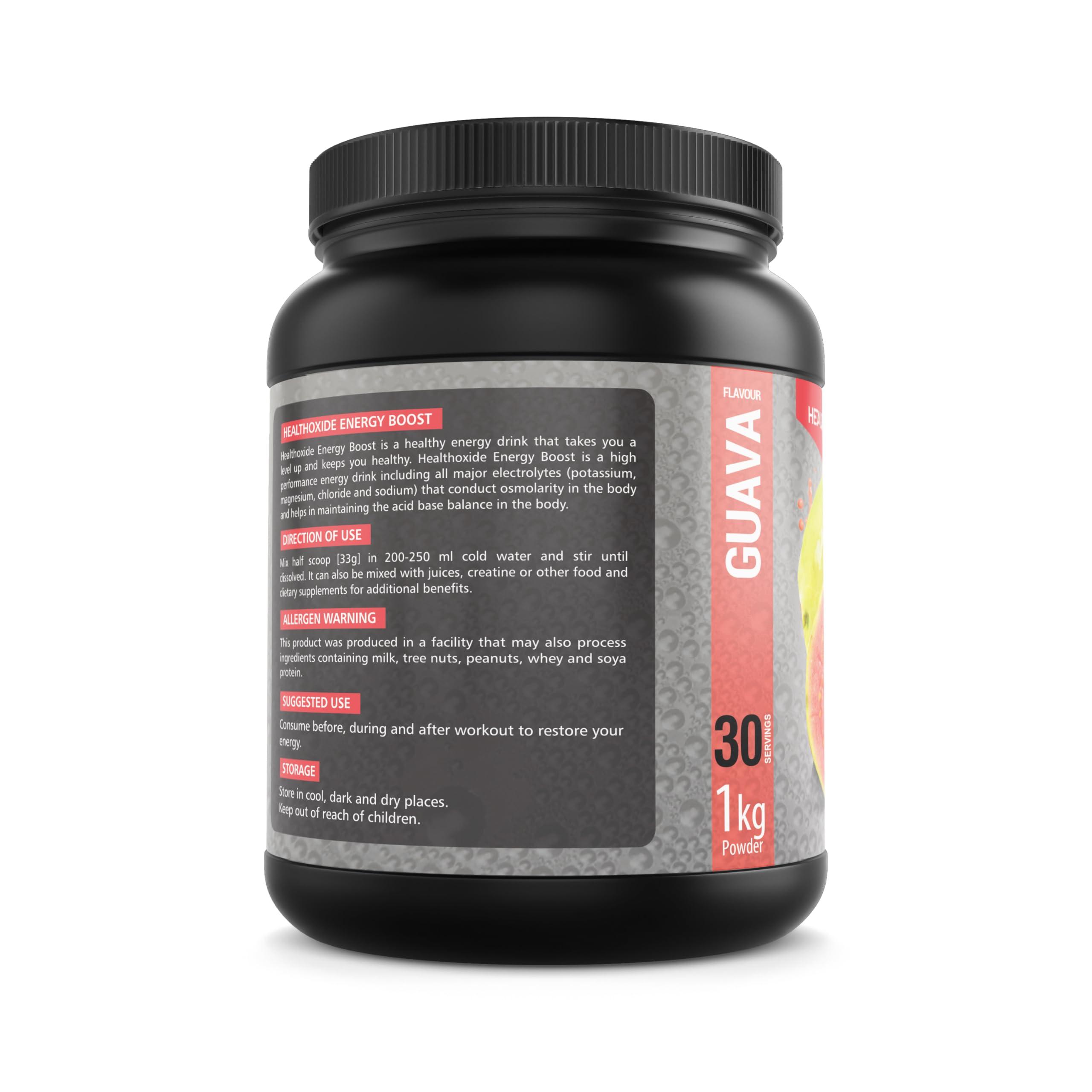 HEALTHOXIDE Healthoxide Energy Boost Powder for Extra Power, Advance Performance, Power Booster Drink, Electrolytes & Vitamin C, Pre-workout, Guvava, Best for beginners