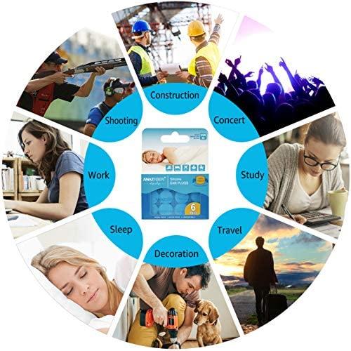 AMAZKER AMAZKER Reusable Silicone Earplugs-6 Pairs Waterproof Noise Cancelling Ear Plugs for Sleeping,Swimming,Snoring,Studying, Concerts,with Clear Carrying Case,Highest Noise Reduction 32dB (NRR)