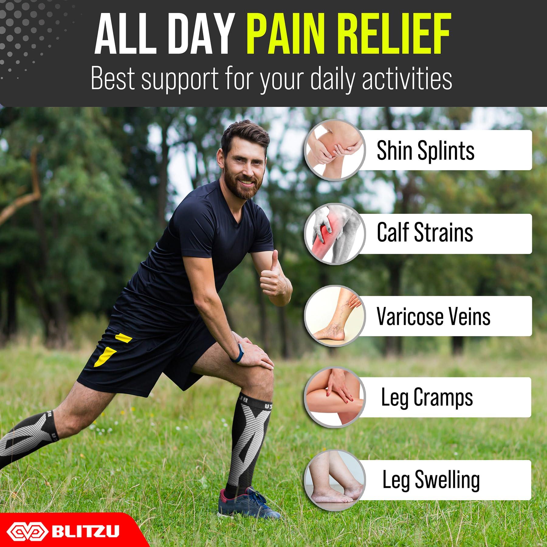 BLITZU BLITZU Calf Compression Sleeve One Pair Leg Performance Support for Shin Splint & Calf Pain Relief. Men Women Runners Guards Sleeves for Running. Improves Circulation and Recovery Purple S/M