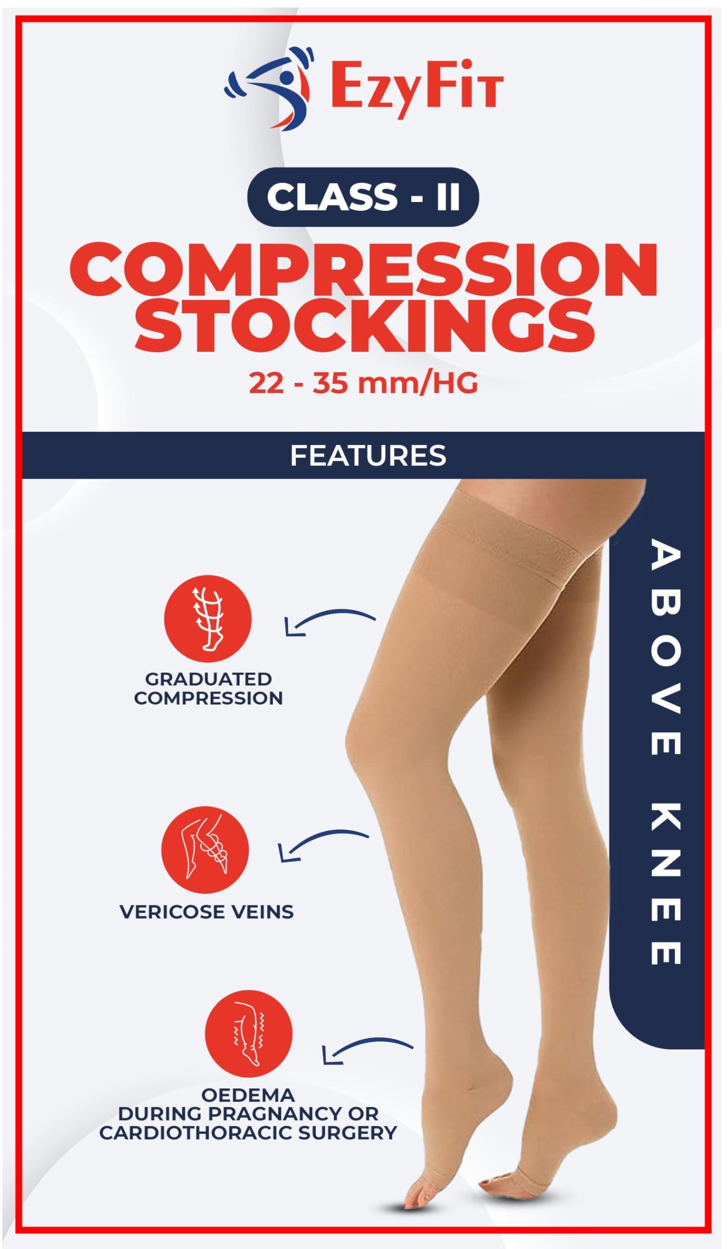 Ezyfit Ezyfit Imported Class II Graduated Medical Compression Stockings| Above Knee (Thigh Length) for Varicose Veins | Imported Compression Stockings | Varicose Veins Stockings For Men and Women | 23-32mm/Hg - Extra Large
