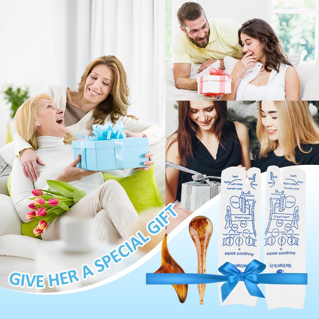 HANNEA HANNEA Reflexology Socks with Amber Acupuncture Point Massage Stick Reflexology Ankle Socks for Trigger Point Massage Women Therapeutic Socks for Relaxation