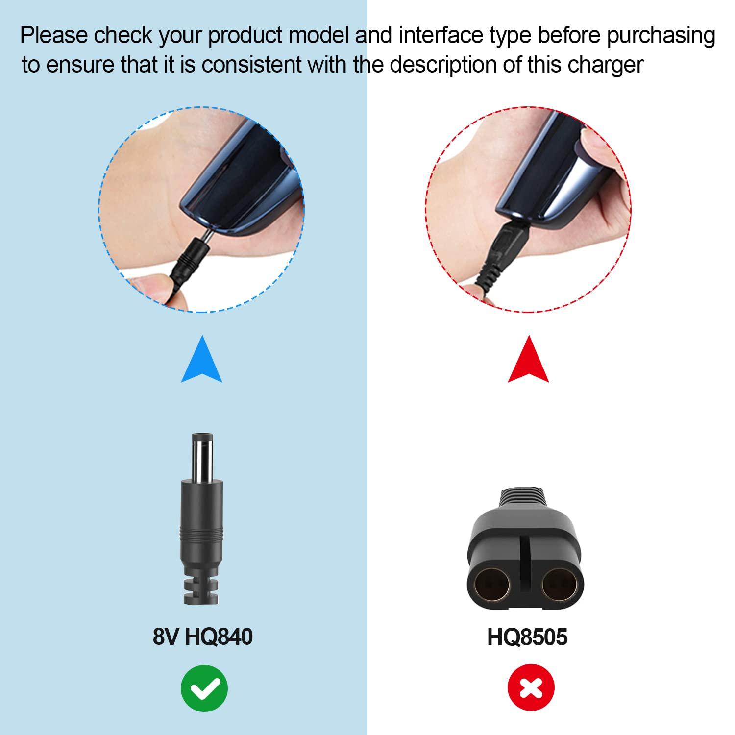 HYGAMOCC 8V 100mA Quick Charger for Philips Norelco HQ840 Multigroom Series MG3750 MG3750/50 MG3750/10 MG3750/60 MG3760 MG3760/50 Trimmer Adapter Power Supply Cord for Philips