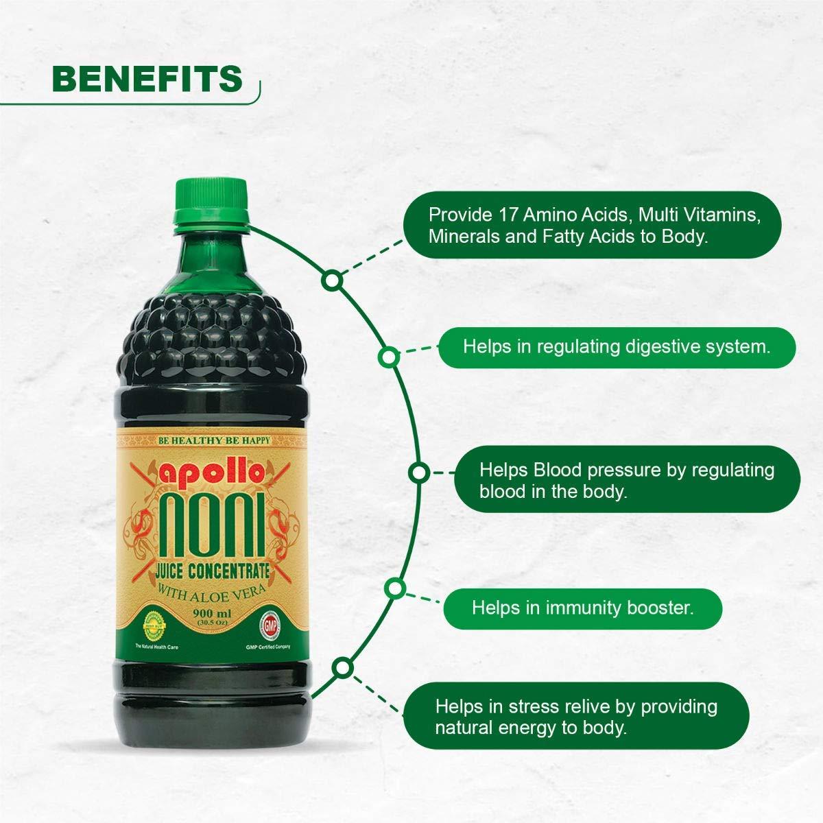 apollo NONI Apollo Noni Juice Concentrate with Aloe Vera 900ml | Natural Immunity Booster Juice with Pure Noni Fruit Extract | Rich in Antioxidants, Enhance energy | Sugar Free Noni Juice