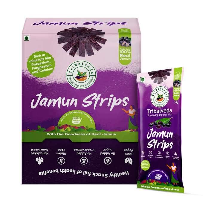 TRIBALVEDA Tribalveda Whole Dried Jamun Strips - Pack of 24(20gm each), Fresh Fruit, Black Plum, Jamun Bar, Healthy Mixes Chips, Dried Fruit, Rich In Dietary Fibers, Hygienically Packed (Jambu Strips)