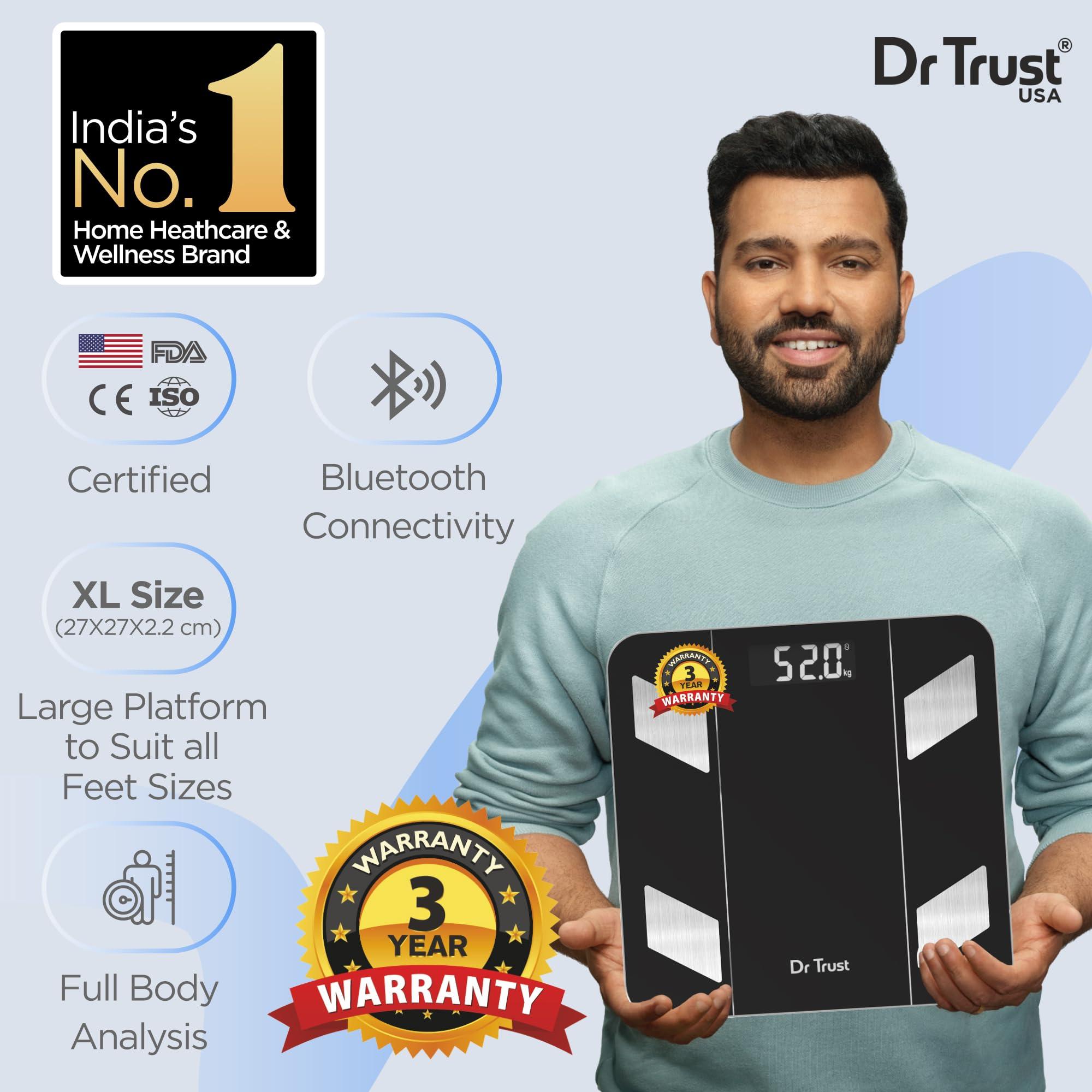 Dr Trust Dr Trust USA Hercules Smart Body Fat Scale & Composition Measurement Device-525, BMI, Personal Weighing Machine Monitor Body Weight & Age, Syncs With Fitness App (Black)