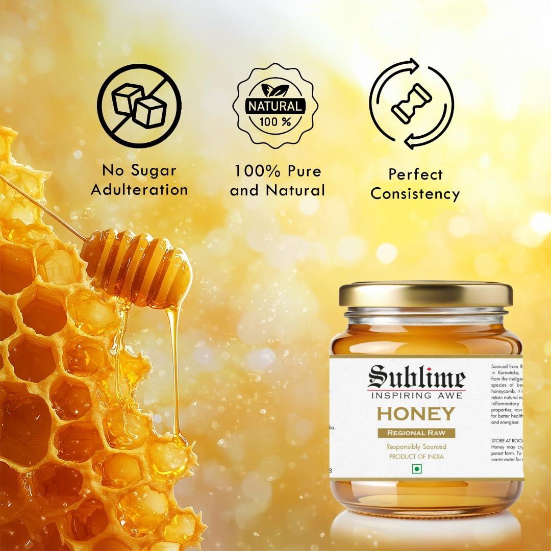 Sublime Inspiring Awe Sublime House of Tea | Regional Raw Honey (225g) | No Added Sugar | Pure Raw, Unprocessed and Organic | Rich in Antioxidants | Naturally Sweet | Keeping Sugar Cravings at Bay