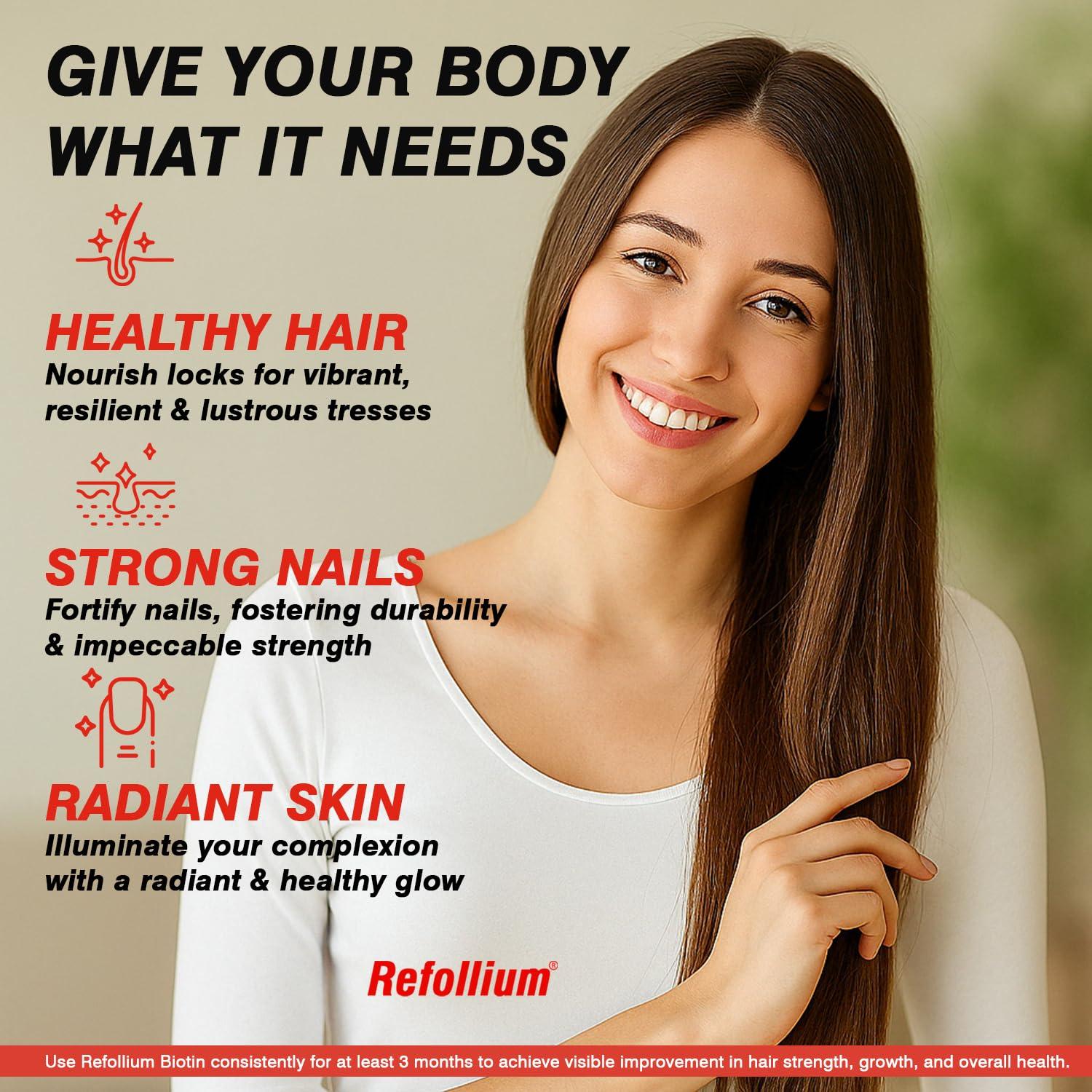 Refollium Refollium Advanced Biotin for Hair Loss and Hair Growth - Hair Vitamin Supplement for Men and Women, 30 Vegan Tablets