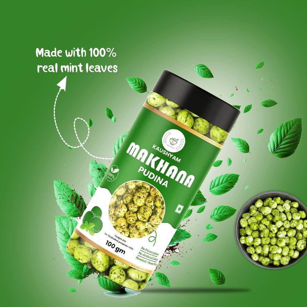 Kaushyam Kaushyam Makhana Roasted Flavoured | Makhana Fox Nut Tasty Crunchy & Healthy Snacks 100 Gm (Pudina Punch)