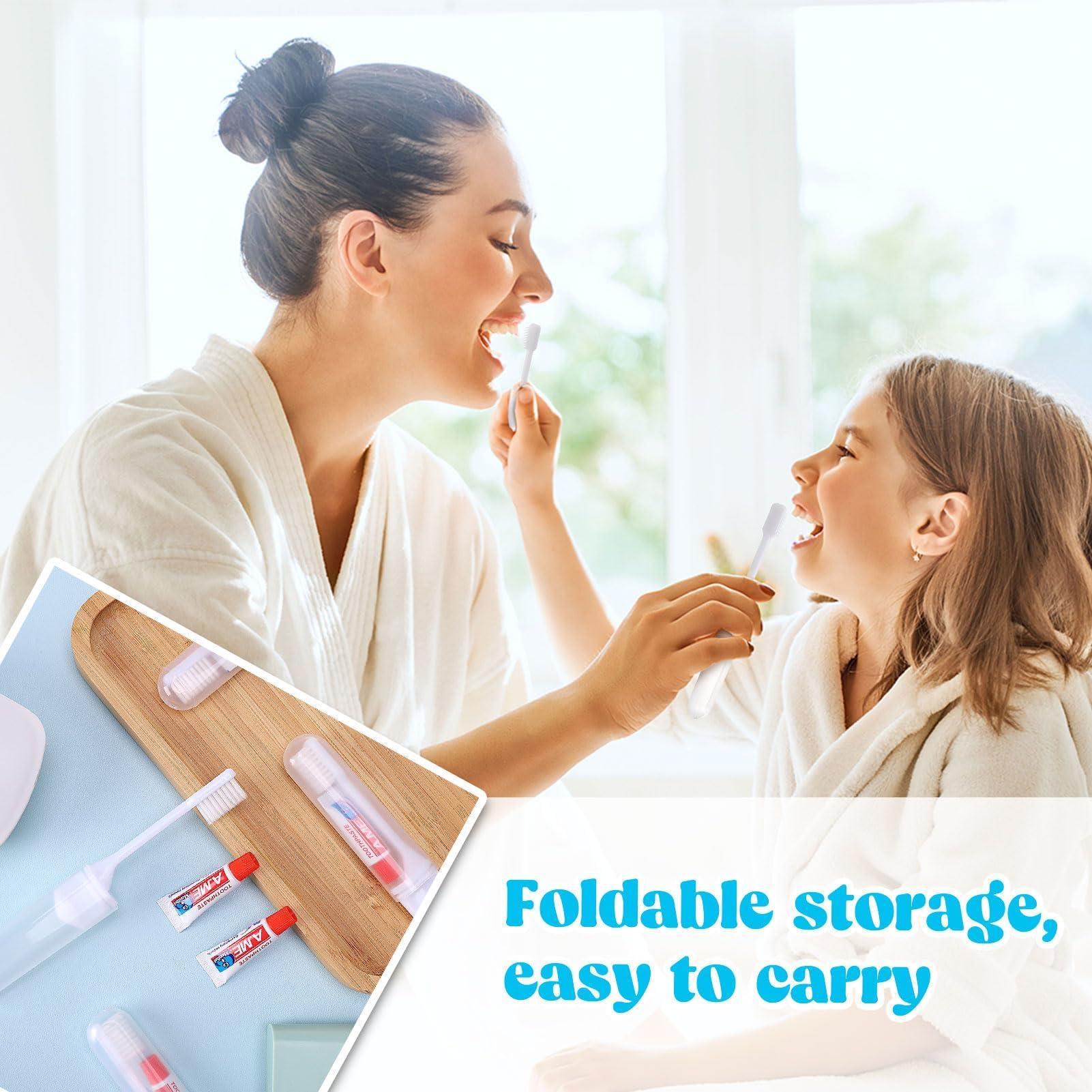 Azonee Azonee Mini Travel Toothbrush and Toothpaste Set of 8, Portable Foldable Toothbrush, Soft Camping Toothbrush Mini Toothbrush with Toothpaste for Travel Business Trip Camping Outdoor Activities