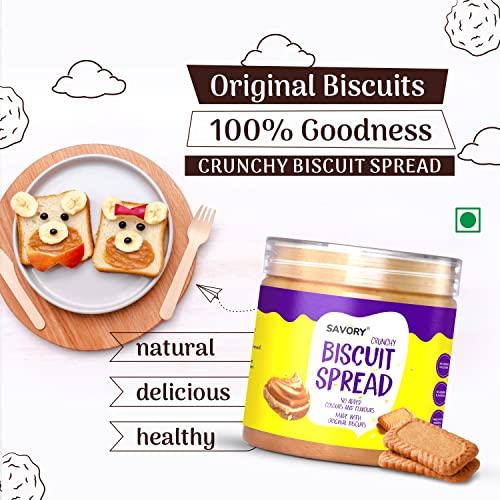 Savory Savory Combo Of Creamy Biscuit Spread(400g) + Crunchy Biscuit Spread(400g) | Made with Original Biscuits | No Added Colours & Flavours | Sweet Spread | Used in Cakes, Cookies, Muffins | Pack Of 2